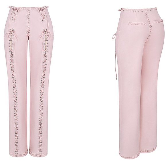 HOUSE OF CB 'Elliot' Peach Vegan Leather Lace Up Trousers NWOT - Picture 6 of 9